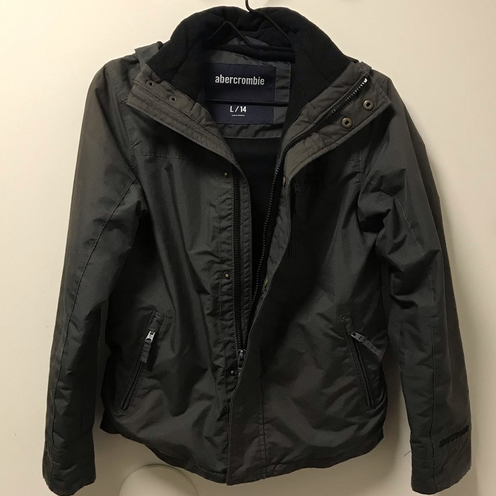 Nice Grey Fleece Lined Zipper & Snap Up Abercrombie & Fitch Jacket! - Picture 11 of 15